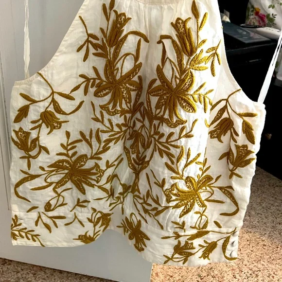 Vanessa Virginia embroidered linen crop with delicate button detail top US 10 - Picture 3 of 14